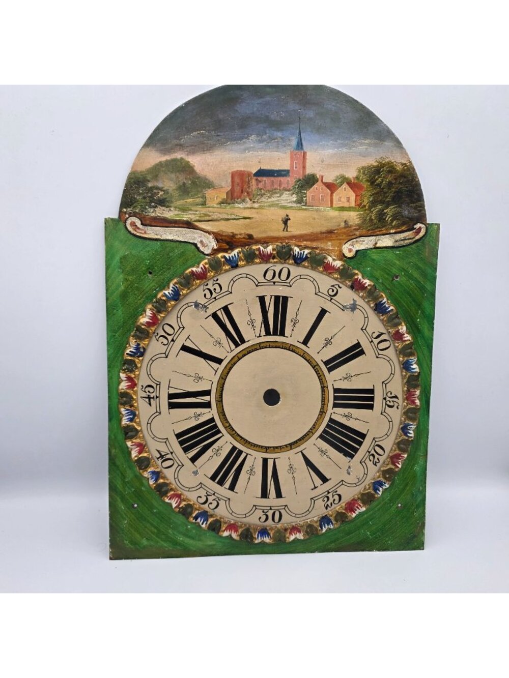 Clock Face Hand Painted Metal 1890s Dutch Longcase Table decor Decoration Face